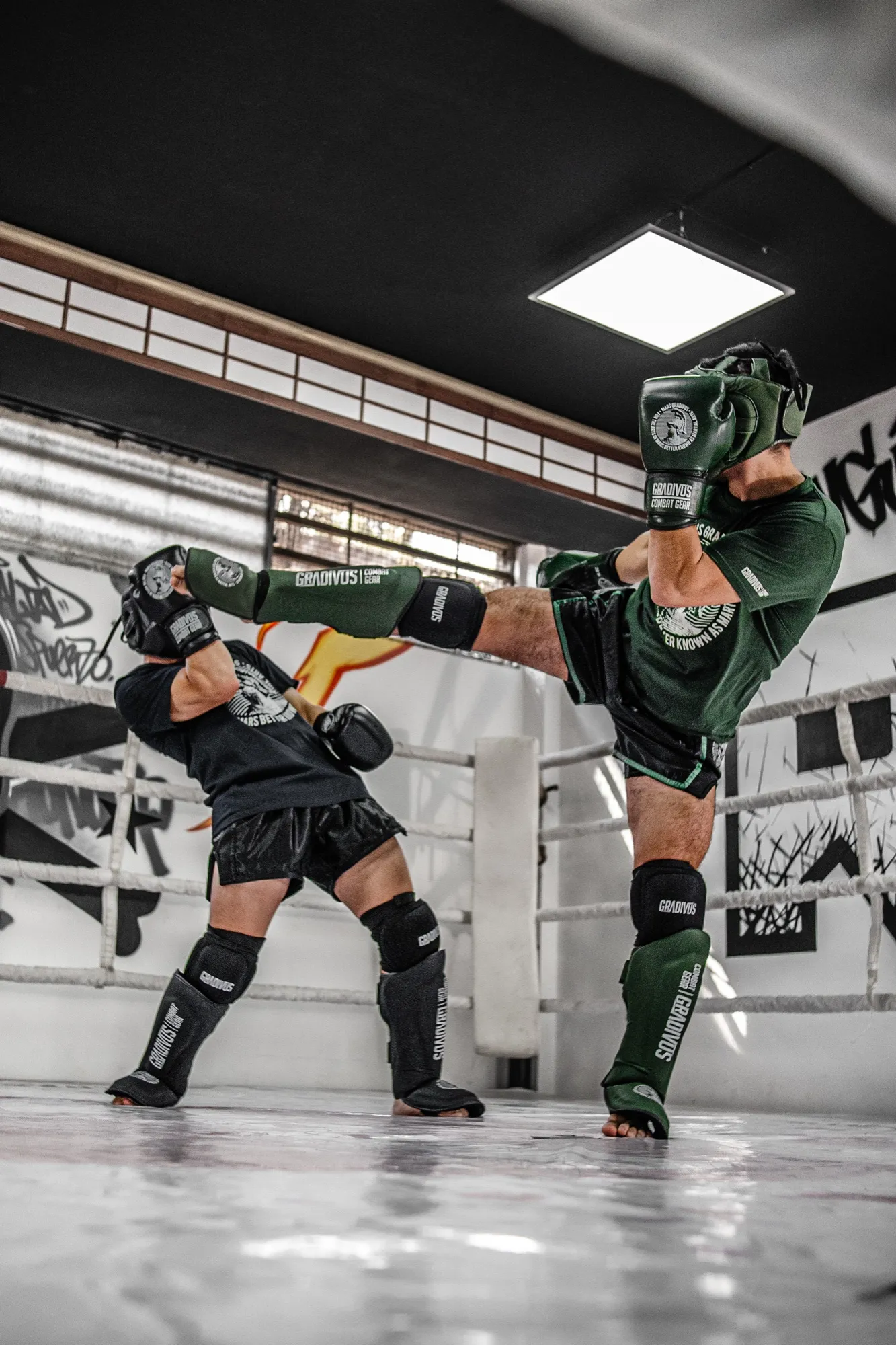 Patada en el ring con implementos Gradivus