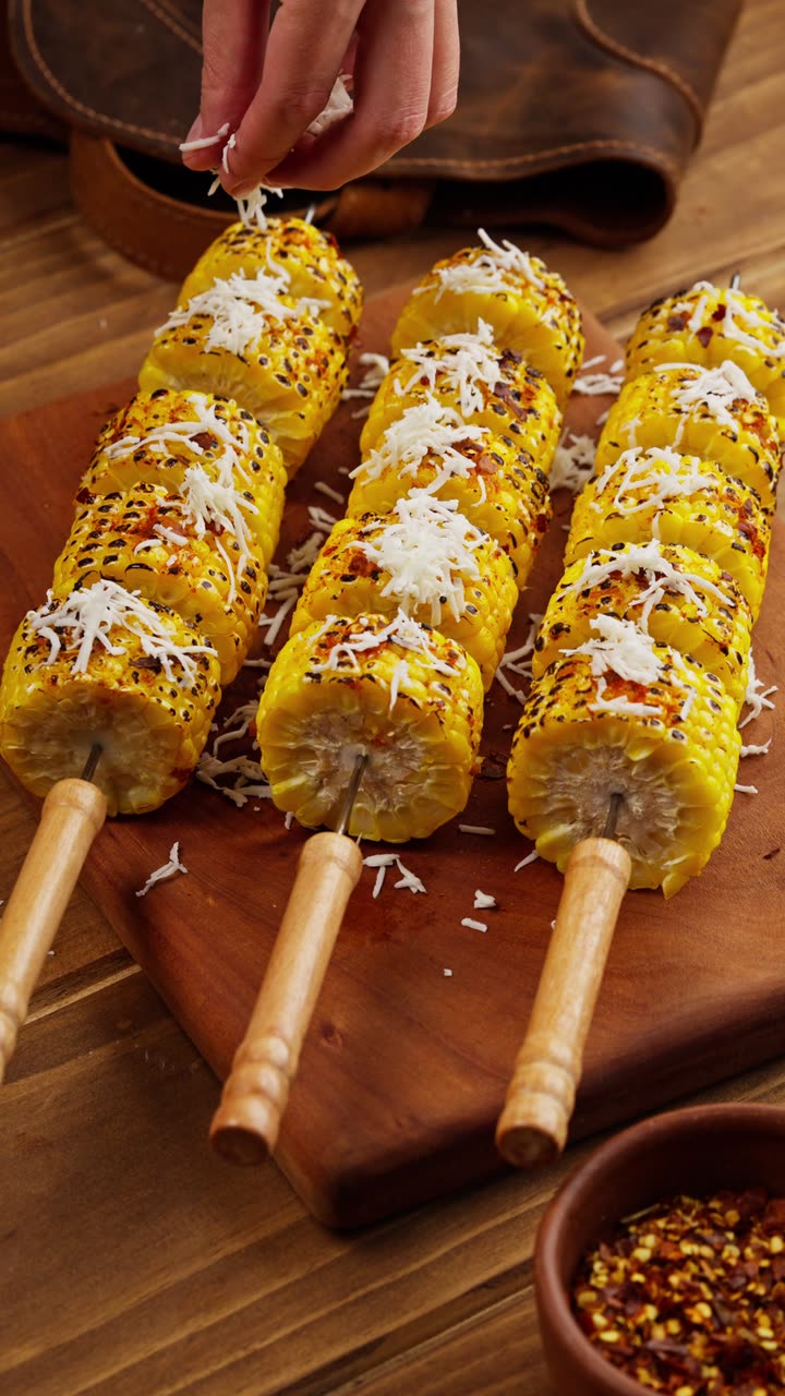 Choclos asados con queso rallado